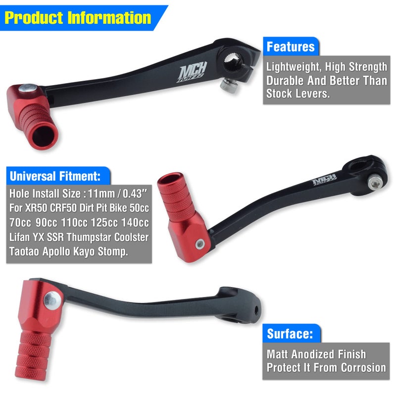 MCHMFGMotorcycle Hand Gear Lever Shifter Handle for 110cc 125cc 135cc 150cc 200cc 250cc Quad Dirt Bike ATV Buggy Black - Image 4